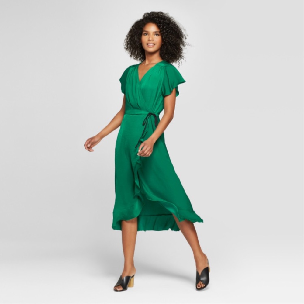 Women's Short Flutter Sleeve Wrap Midi Dress
